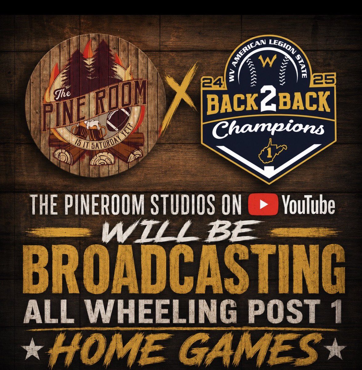 Post1_Baseball's tweet photo. ‼️OFFICIALLY BACK‼️

Wheeling Post 1 has paired up for the 2nd year in a row with @pineroomstudios to live broadcast all home games, including play-by-play commentary, in-game/post-game interviews, etc. If you don’t know, The Pine Room is composed of former Post 1 players/coaches https://t.co/Vm3tX6vJqm