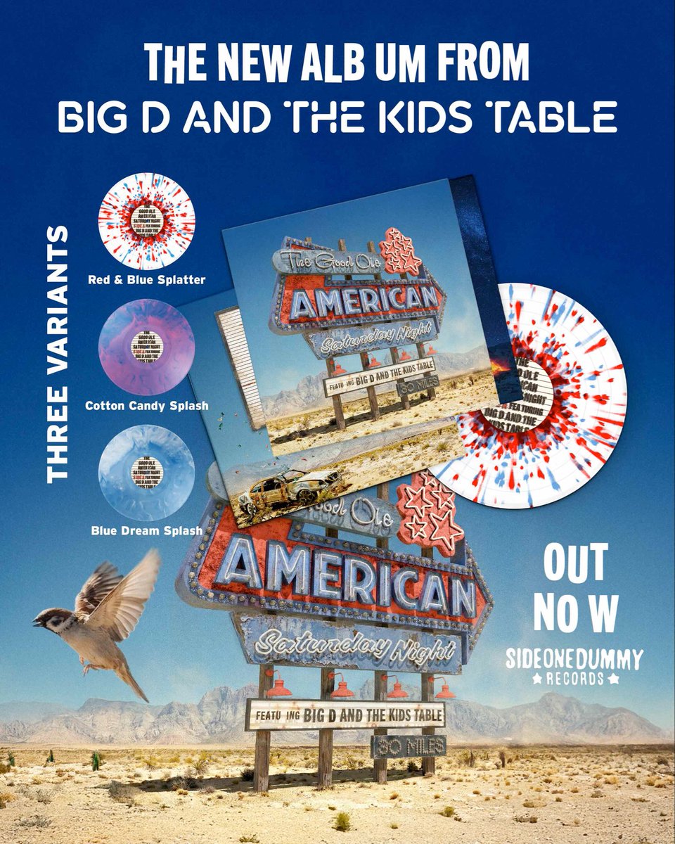 SideOneDummy's tweet photo. The **Brand New** BIG D AND THE KIDS TABLE album is out now! Check out The Good Ole American Saturday Night streaming everywhere - plus some sweet vinyl variants!!
Get It Here: https://t.co/PQUnlgjmYz https://t.co/lwbXkqA3gG
