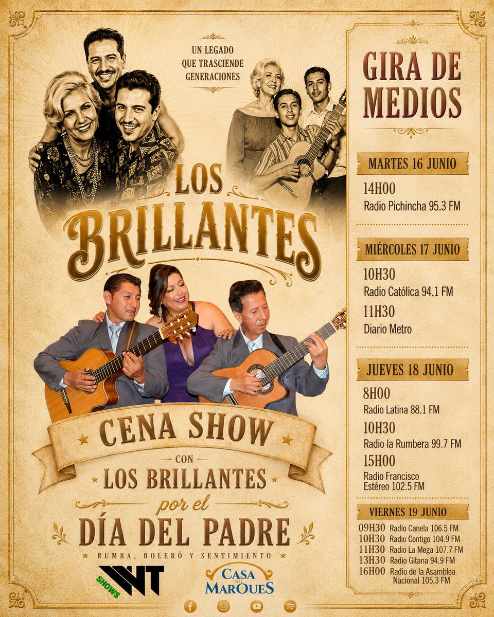 wtshowsec's tweet photo. Iniciamos la Gira de Medios con LOS BRILLANTES para su gran Cena Show por el Día del Padre @brillantestrio #musicaecuatoriana #ecuador #diadelpadre #papa #quito https://t.co/pE2cJ7xe48