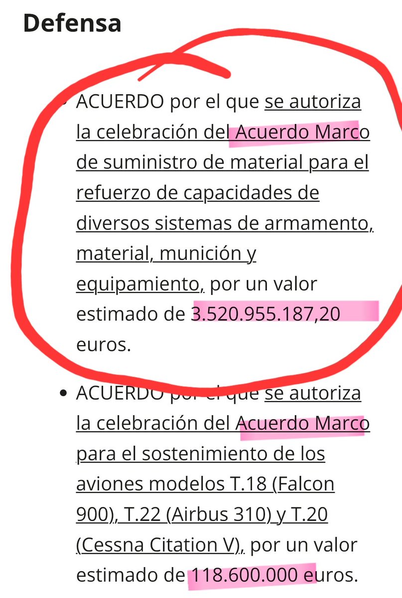 Julio_Rodr_'s tweet photo. Empieza el baile de los "verano-contratos" de Defensa. El eufemismo de "Acuerdo Marco" permite soltar de golpe la módica cifra de 3.500 millones de euros de una tacada.
Así de fácil.
Y en la rueda de prensa, ni un comentario sobre este pequeño "desembolso" 👇🏻👇🏻 https://t.co/TgDif8IqYb
