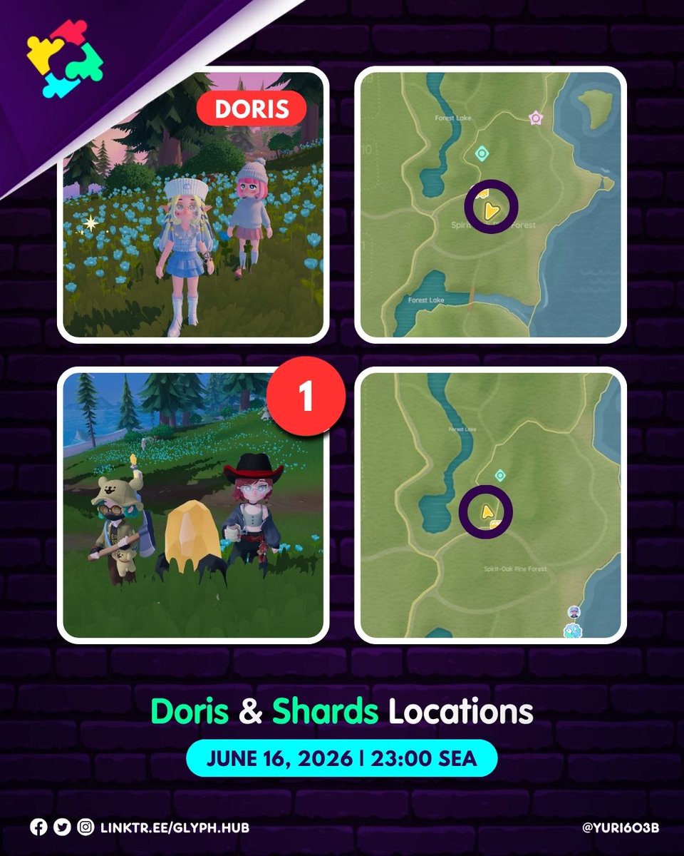 Glyph_Hub's tweet photo. [Heartopia]

Doris &amp; Rainbow Bouquets Locations
June 16, 2026 (will lasts 6 real-time hours)

#Heartopia #HeartopiaTips #HeartopiaGuide #CozyGame #RainbowBouquet https://t.co/5UCQ3nnvnZ