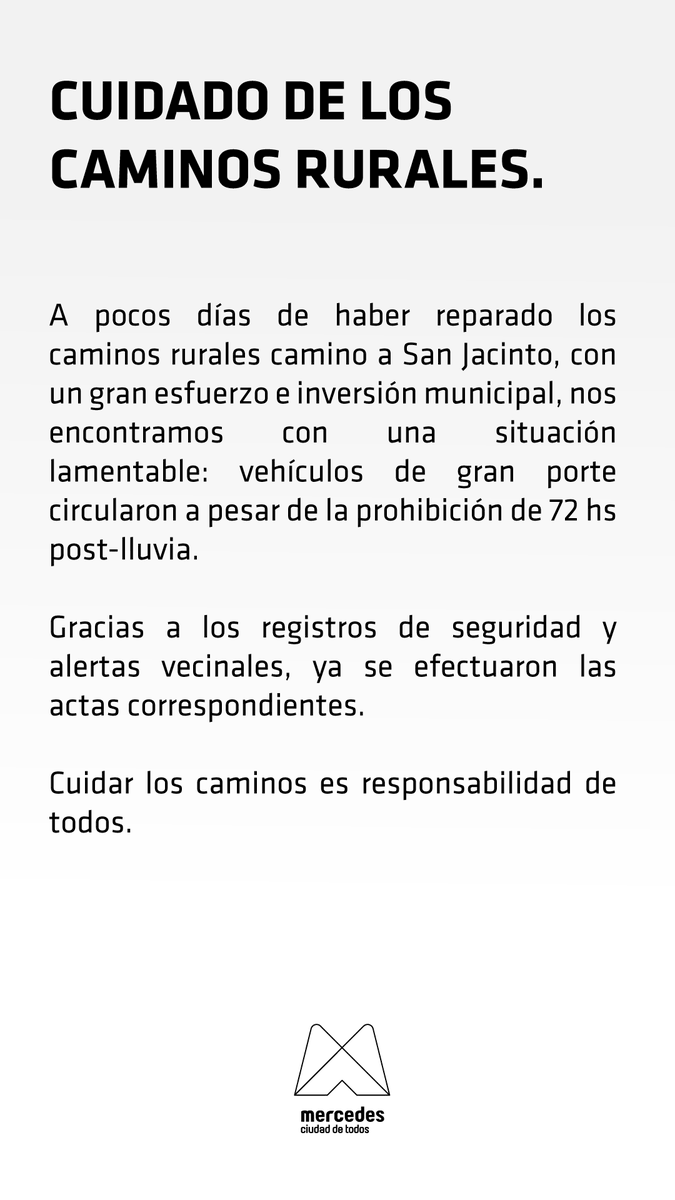 munimercedes's tweet photo. Cuidar los caminos rurales es responsabilidad de todas y todos. https://t.co/YwLSB6OMMn