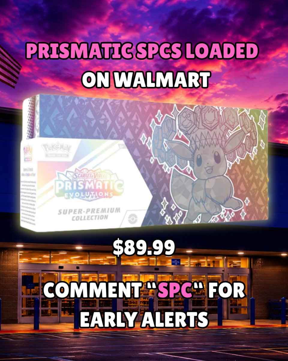 RestockCaptain's tweet photo. 🚨 Walmart has started loading Prismatic SPCs for some stores.

Comment “SPC” and I’ll send the Walmart stock checker + alerts. 👀

#pokemon #pokemontcg #pokemoncards https://t.co/96EdqnUEWg