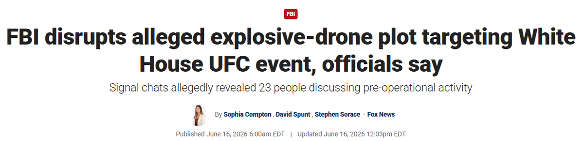 mattjwein's tweet photo. Over the course of the day since Director Patel announced the arrests more details have come out about the alleged plot targeted the UFC Freedom 250 event at the White House. One particular detail stood out to me. https://t.co/oE2sN73I8X