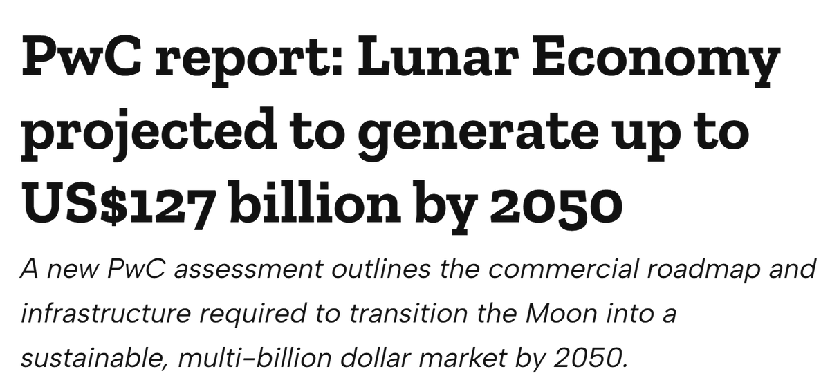 SpaceInvestor_D's tweet photo. The lunar economy could generate up to US$127 billion in revenue by 2050 according to PwC. https://t.co/mv6ELvSdtK