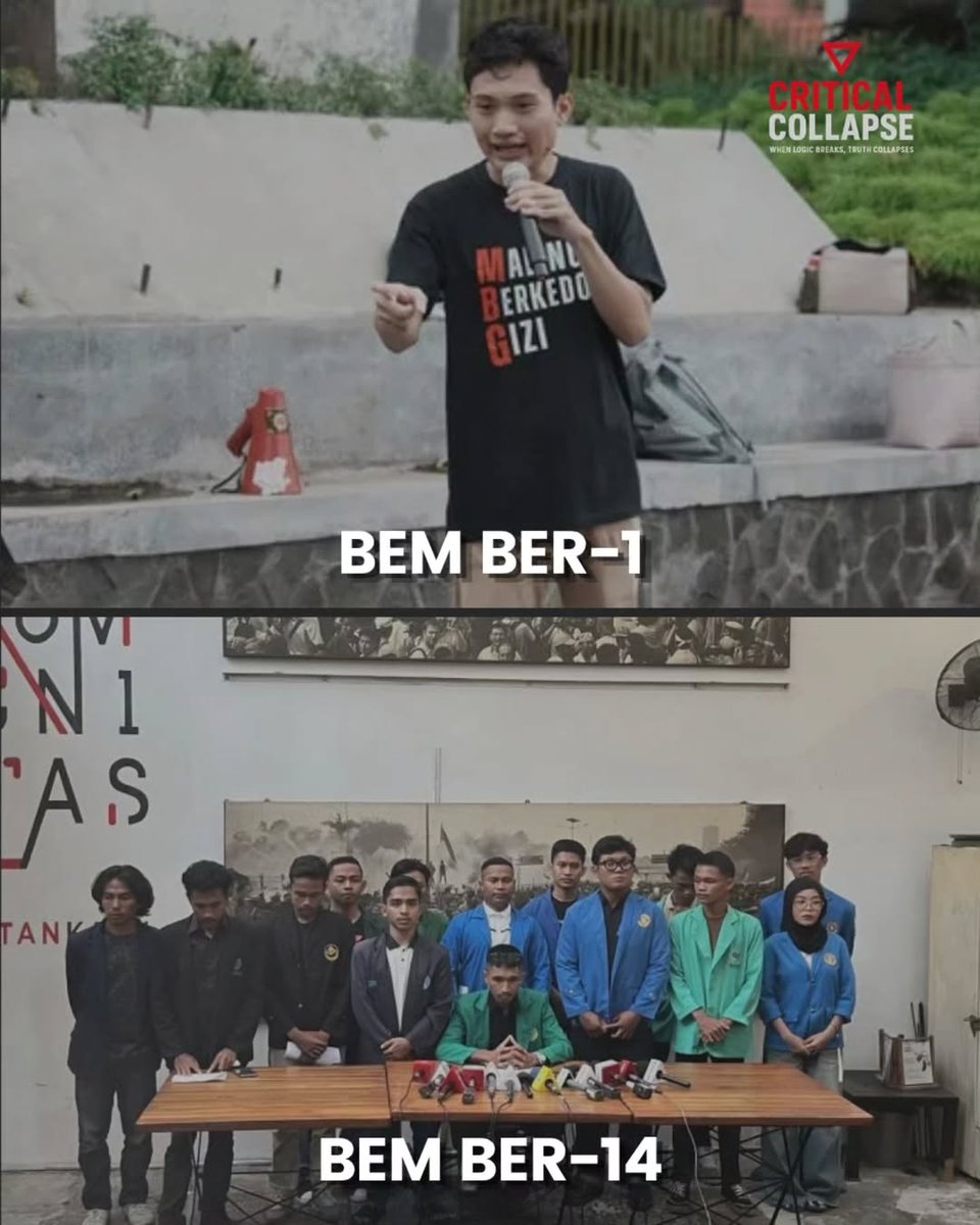 Dobel_Step's tweet photo. Terlepas dari universitas mana mereka berasal, harus kita apresiasi karena mereka dapat liputan dari berbagai media nasional tanpa harus turun ke jalan. Hal yang sulit diraih oleh kawan² BEM UI dengan berbagai aliansinya.
Berikut daftar nama BEM Bersatu yang hadir dalam konferensi pers tersebut: - Wildan Ricky (Ketua BEM Fakultas Hukum UNISIA) - Muhammad Yani (BEM Fakultas Hukum UIJ) - Ardi Zulkifly (Ketua BEM FISIP UNAS) - Ardiansyah (Ketua BEM institut Al- Aqidah) - Ahmad Ghazy (BEM Psikologi UNJ) - Alfi (Ketua BEM FEB UNPAM) - Rahmat Djimbula (Ketua BEM Hukum UIC) - Dicky (BEM F.IPS Unindra) - Ahmad (BEM Fakultas Tekhnik Universitas BSI) - Rezky Anandar (BEM Fakultas Ilmu Sosial dan Managemen Administrasi Institut STIAMI) Monggo teman² BEM UI, UGM, ITB, dan lainnya, silahkan lakukan gerakan yang lebih efektif berikan "efek jera" ke penguasa agar suara kalian benar² didengar dan bisa pengaruhi kebijakan mereka Jadi gimana gaes tentang fenomena ghoib BEM BERSATU?
messi mukanya 1 Suro