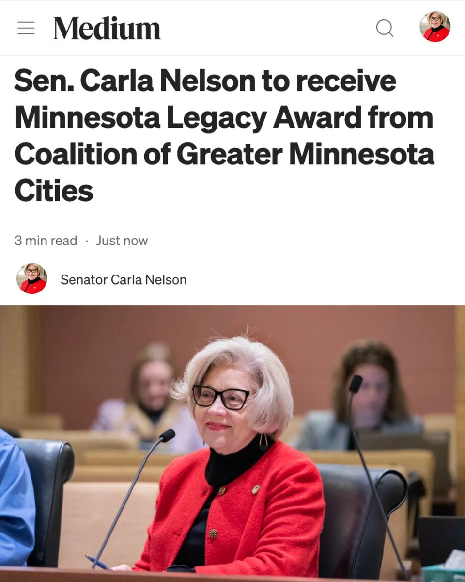 CarlaNelsonMN's tweet photo. Beyond grateful to the Coalition of Greater MN Cities for this honor! I have so enjoyed our great partnership over the years to make sure rural and Greater Minnesota voices are heard in St. Paul!

https://t.co/qyU35snNJJ https://t.co/81YkIOJ2SG