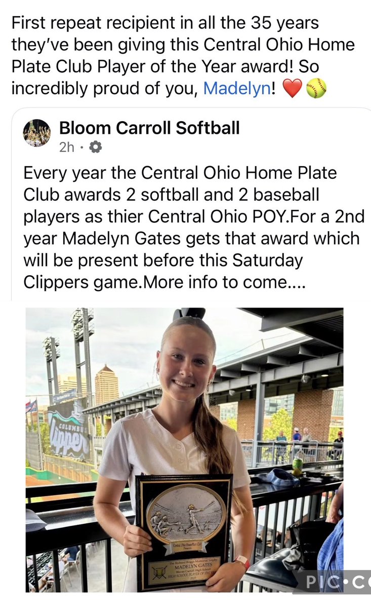MadelynG2026's tweet photo. I am so grateful and excited for my family and friends to share this experience with me at the Columbus Clippers @CLBClippers game this Saturday night! ❤️🥎 @NKUNorseSB https://t.co/TTZa3HM0I3