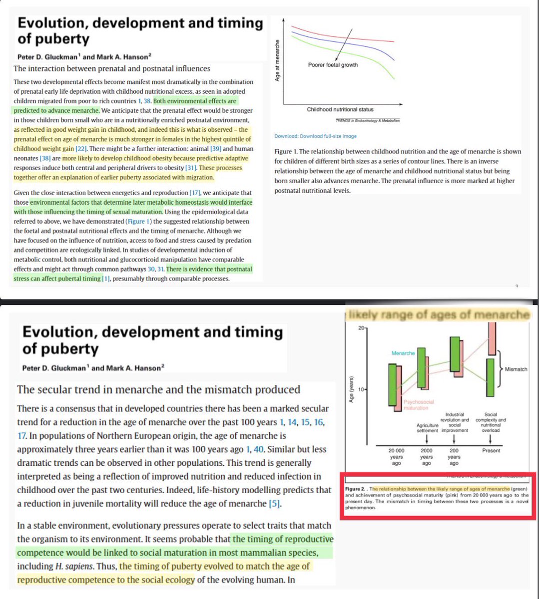 SeerahDawah's tweet photo. Inspiring Guesses LIES about Peter Gluckmans study saying it says “only 1% of people reach menarche at 10”

In his review he says he just GUESSED LOLL 

IP stop bragging u memorized the chart when u haven’t even taken a look at the figures caption

It says LIKELY AGES. I didn’t know 1% is a likely occurrence sir 💀💀💀 inspiring illiteracy 
The study actually shows that people can actually achieve an EVEN EARLIER MENARCHE based on poor nutritional status and large weight gain in early childhood life. Which we have exact reports on Aisha about it. And other studies also confirming this.

The study also says that once they reached menarche during this time they would have been reproductively competent.

Sry IP “likely ages” doesn’t mean 1% especially when the study says u can have an earlier menarche.

As for your other points with hip development etc, I can easily refute this with showing studies on medevial pelvises.