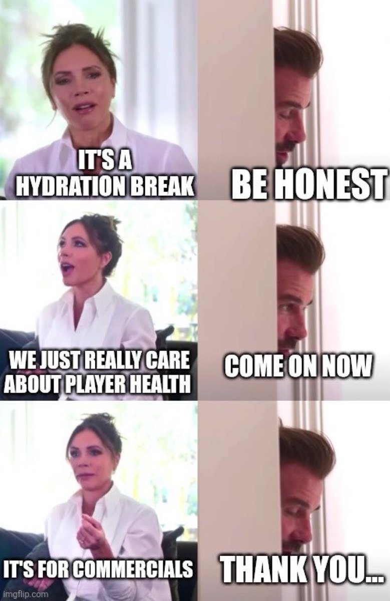 teoburnar's tweet photo. Story of this World Cup:
‘Hydration break’ = 90 seconds of ads, 12 seconds of water, and everyone pretending it’s about ‘player welfare’. @FIFAcom we see you.
#WorldCup #FootballTwitter #FIFA #HydrationBreak #FootyBanter #SoccerMemes https://t.co/qJyaoA2xnH