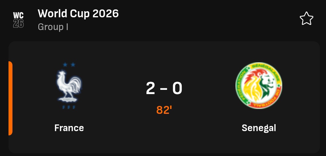 Styleherbalist's tweet photo. #france 2 : 0 #senegal
Reporting live at Fifa World cup 2026.
#FIFAWorldCup2026 #worldcup #2026worldcup https://t.co/w6tp3l4Ske