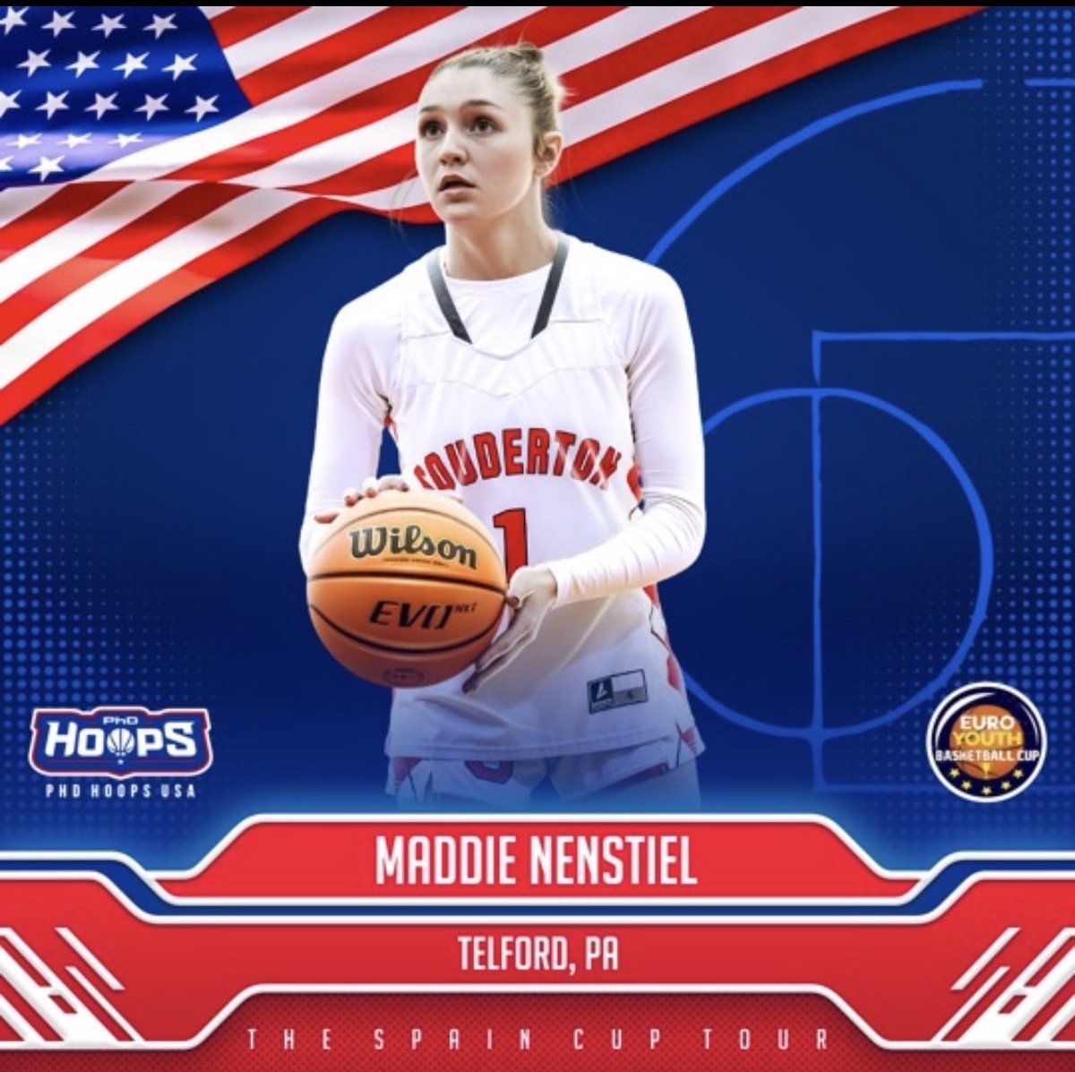 SoudertonGBB's tweet photo. Wishing Maddie Nenstiel (2029) and her @PhDHoops 16U teammates the best of luck this weekend at the Euro Youth Basketball Cup in Spain! https://t.co/GUKpyO3PV4