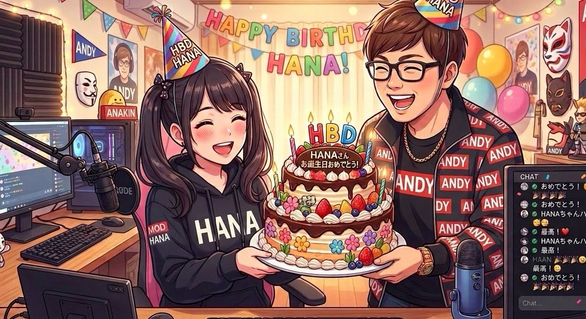 andy____2147's tweet photo. 今日はモデレーターHANAさんの誕生日🌈
約2年間どんな時間帯に配信しても、いつもサポートしてくれましたね！皆勤賞です🫶
僕に費やしてくれた時間は必ず恩返しします🤝失望はさせないよ
誕生日おめでとう🎈
今日も配信するぞーw https://t.co/NyVSV1cLZN
