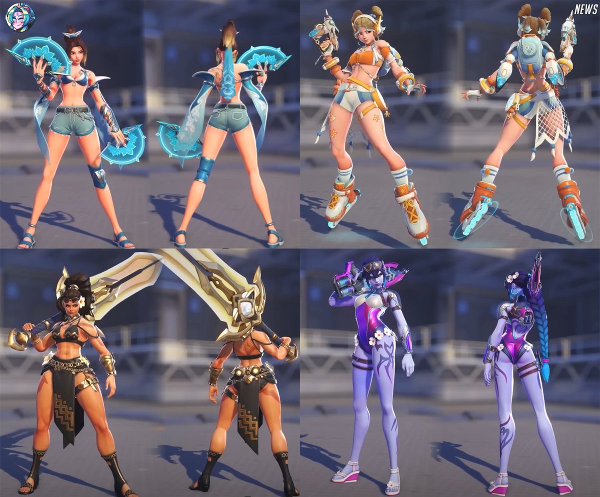 OverwatchNaeri's tweet photo. New #Overwatch Bikini and Swimsuit All Skins Collection 🏖️

New Beachside skins for Anran, Juno, Vendetta, and Widowmaker are scheduled to be released during the 2026 Summer Games event ✨

Which hero's new skin do you like? https://t.co/E03jFpIluE