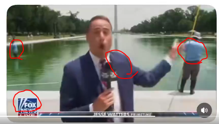Tronnyverse's tweet photo. @TheTNHoller The Fox host and the pool crew probably should have all worn American red to make it harder for people to notice how green the green water is compared to all those blue clothes. https://t.co/1pDNc92h0x