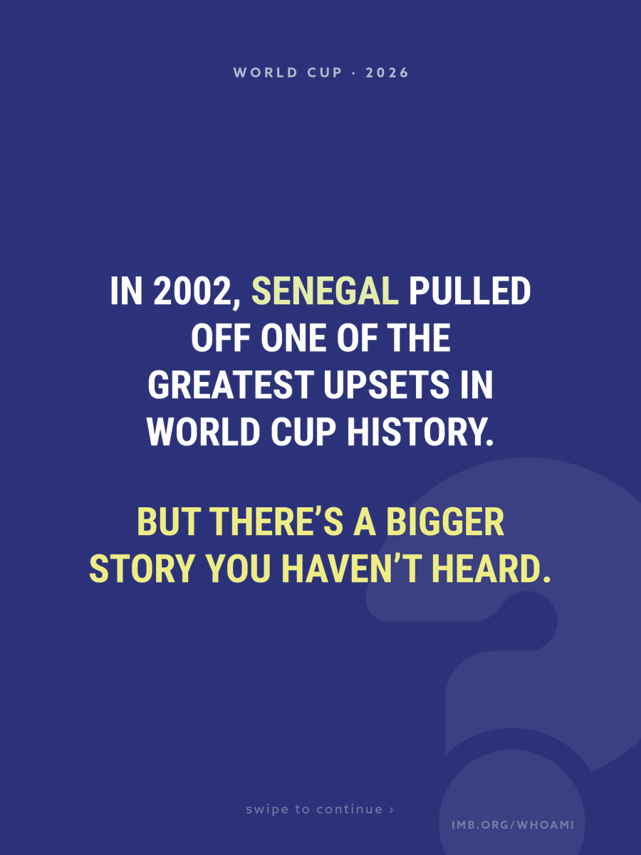 IMB_SBC's tweet photo. In 2002, Senegal beat France in one of the greatest World Cup upsets ever.

The bigger upset? Millions in both nations have never heard the Gospel.
Volunteers are on the ground at #WorldCup2026 with the answer to “Who am I?”

🔗 Learn more at: https://t.co/s1L83cttTz. https://t.co/MVZK1xZvMn