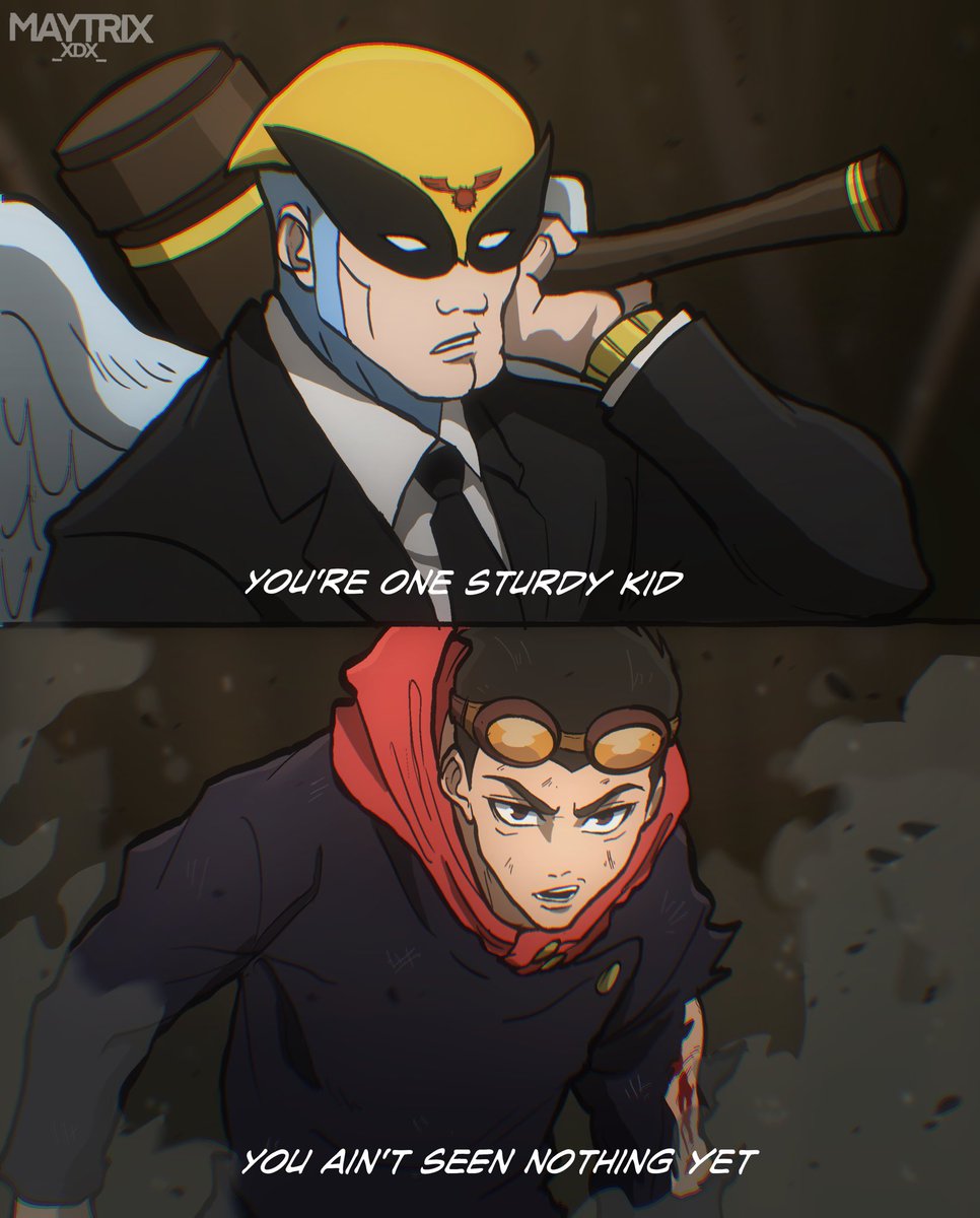 MaytrixXdx's tweet photo. Harvey birdman as Higuruma against Yuji Rex 
#cartoonnetwork #jujutsukaisen https://t.co/bwwtSNRo6X