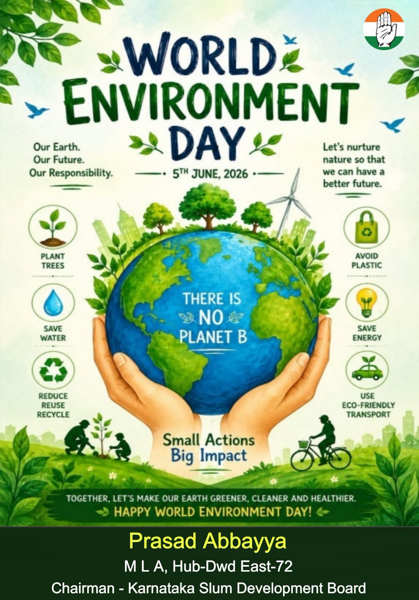 AbbayyaFans's tweet photo. World Environment day

Every small step matters.
Plant trees, save water, reduce waste, and protect nature for a greener future.

One Earth. One Future. Act Now. - @MLAAbbayyaHD72

#WorldEnvironmentDay https://t.co/7Yor7ferjj