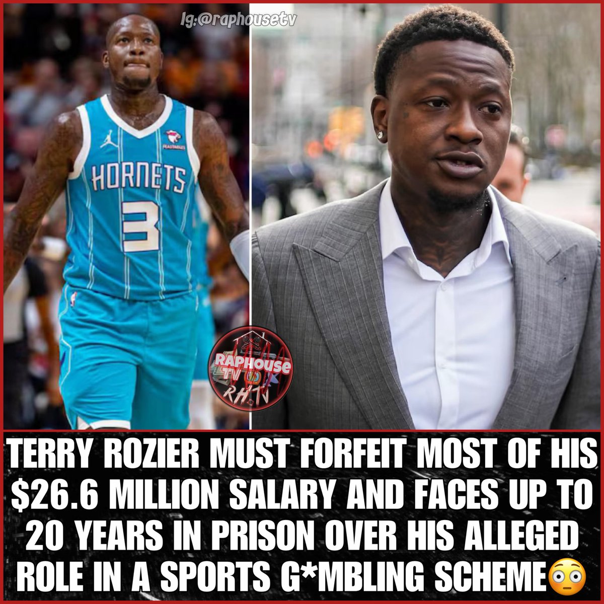 L1ghtandSalt's tweet photo. TERRY ROZIER MUST FORFEIT MOST OF HIS $26.6 MILLION SALARY AND FACES UP TO 20 YEARS IN PRISON OVER HIS ALLEGED ROLE IN A SPORTS G*MBLING SCHEME https://t.co/JjmyUeZcDh