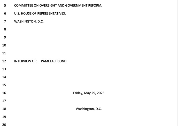 annepmitchell's tweet photo. I HAVE THE BONDI TRANSCRIPT FOR YOU!  AND HERE A FEW THINGS THAT JUMPED OUT AT ME

by Anne P. Mitchell, Esq. - giving you the facts and the truth in plain English about what's going on with this administration and the law 

Yes, I have the full Bondi transcript for you, all 111 pages of it,  *and* I have converted it to a *searchable* pdf for you.

Now, I know that the first thing you want to know about it is the  mentions of Trump.  

His name appears in the transcript 74 times, across 31 pages.

The first several are in Bondi's opening remarks.  But then they get to the questioning.  

Of course, she has an attorney with her, Harmeet Dhillon, who objects a lot, and instructs Bondi not to answer a whole lot of things.

So there are a number of exchanges like this:

"Q: Okay. During your tenure, did President Trump direct you or any of your subordinates to take any official action related to Jeffrey Epstein or Ghislaine Maxwell?

A: I'm not going to discuss any conversations that I've had with the President of the United States.

Q: It would be helpful for us just to understand whether that's just a refusal to discuss it full stop or whether that's an invocation of some version of executive privilege.

A: Privilege."

And:

"Q: To your knowledge, has DOJ released all Jeffrey Epstein-related files and documents that relate to President Trump?

A: To my knowledge, yes."

And:

"Q: It was reported by The Wall Street Journal that, in September of last year, President Trump told Congresswoman Marjorie Taylor Greene that, if she tried to expose the names of Epstein abusers that, quote, "My friends will get hurt." Were you present for that conversation?

A: Not to my knowledge.

Q: Were you aware of that comment being made at the time?

A: Not to my knowledge.

Q: Do you have any knowledge of which friends President Trump was referring to?

A: Not to my knowledge."

And:

"Q: We just wanted to ask, to the best of your knowledge, were any of the allegations against President Trump that were included in that release investigated by the Department of Justice?

A: I don't believe they were investigated by any Department of Justice, and that might be a question for the Biden administration because, if I recall, it all was just before the 2020 election, the salacious allegations."

And of course:

"Q: Did President Trump ever tell you that he had friends who could be exposed as abusers by the Epstein files release?

A: I'm not going to discuss any conversations that I've had with the President on any matter."

But they weren't all dodges - not when she can throw someone under the bus.  Like Blanche.

Even though she never says anything overtly negative about him, time and again, when asked about just about *anything* having to do with the Epstein files, she says some version of "I relied on Blanche" or "Blanche would have been the one to handle that."

I *did* find this snippet interesting:

"Q: Attorney General Bondi, do you believe that Ghislaine Maxwell should receive a pardon?

A: No. I believe she should die in prison.

Q: Why?

A: She was a monster, just like Jeffrey Epstein. She recruited these young women to a life of prostitution and abuse. And I often think the women that do that are just as bad, if not worse, than the men, because she participated in it."

Now, this is just my quick skimming of an 111-page document.  I'm sure that you Notes from the Front citizen sleuths will find much more.  Let us know in our private Notes from the Front chat!

Notes from the Front members:  The Bondi transcript is in your inbox now.  Join our private chat about this transcript here:
https://t.co/kFJ2PGduTX

If you're not a Notes from the Front member, for just $5 a month you can stop relying on this platform's algorithms to show you my posts because you will get them directly in your inbox along with the documents!  And you'll be helping keep me in coffee so that I can continue researching and reporting for you! :~)  PLUS you’ll get in on our private chat about the transcript! Join here now:

https://t.co/tF36nl9THO

Don't have the $5?  You can also ensure that you never miss an update by getting them directly in your inbox for *free* (yes really) by signing up for my Notes from the Front Lite - it's like Notes from the Front but without the documents and coffee. You can sign up for that here (it really is completely free, no ads, no spam, just also no documents or private chats): https://t.co/0FvbuVJi77 

New by popular demand: Many of you have asked how you can support my work without subscribing to my $5 Substack (thank you for asking! ❤️), here's how:  https://t.co/QmoNAUeVJW

P.S. If you actually read all the way to the bottom of this please leave a comment that includes the word "evasive". It will show me that my efforts aren't in vain and that people actually *do* read these things, and it will drive those who just skim crazy wondering just why everyone is talking about someone being evasive! ;~)
