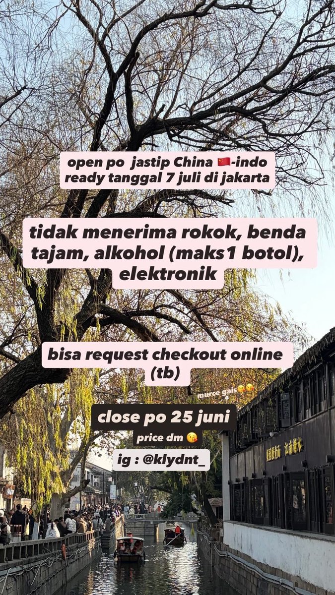 Nonsuer's tweet photo. Open jastip China-Indonesia (Jakarta)
Ready tanggal 7 juli 2026 di jakarta barat yaa

Flight: 
🇨🇳Nanjing —> 🇮🇩 Indonesia
(7 july 2026) Tiba di jakarta

close PO 
25 Juni 2026

Open jasa checkout taobao 
Fee jastip 60 rmb/kg
ready 30 kg slot

Barang bervolume beda harga https://t.co/t8hRJpx2v6