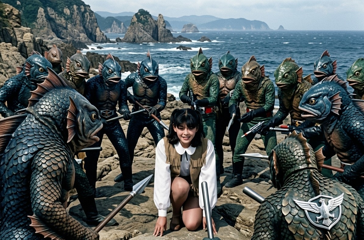rockbouqet's tweet photo. 魚人に囲まれた！（妄想ピンチ） https://t.co/afkBewUfxr