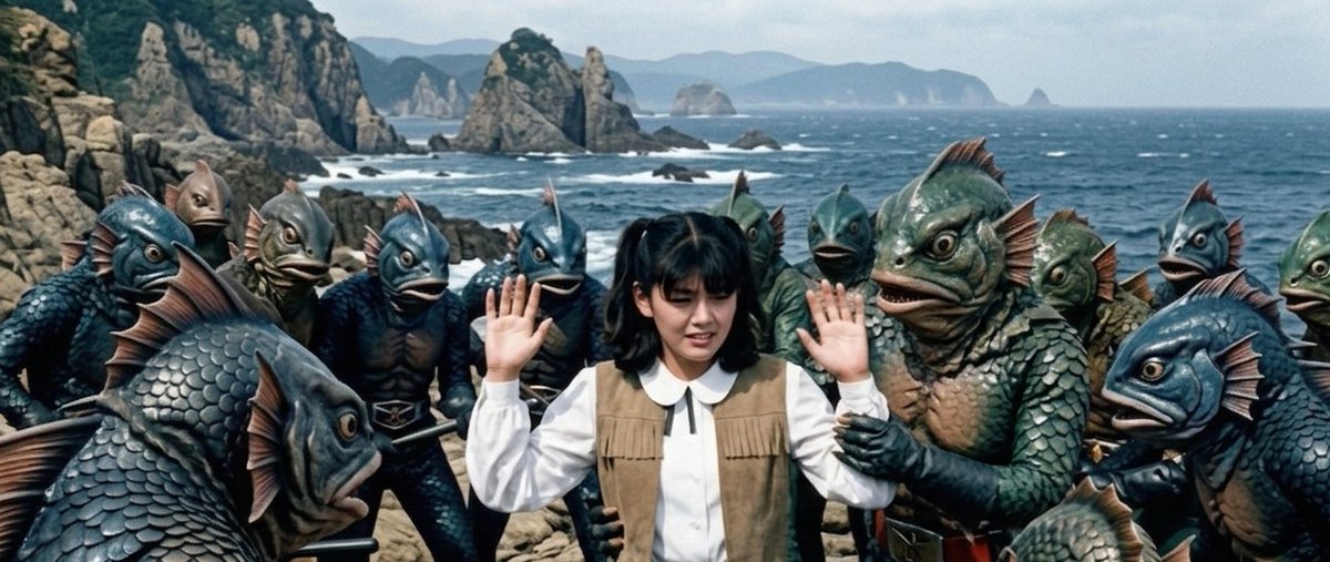 rockbouqet's tweet photo. 魚人に囲まれた！（妄想ピンチ） https://t.co/afkBewUfxr