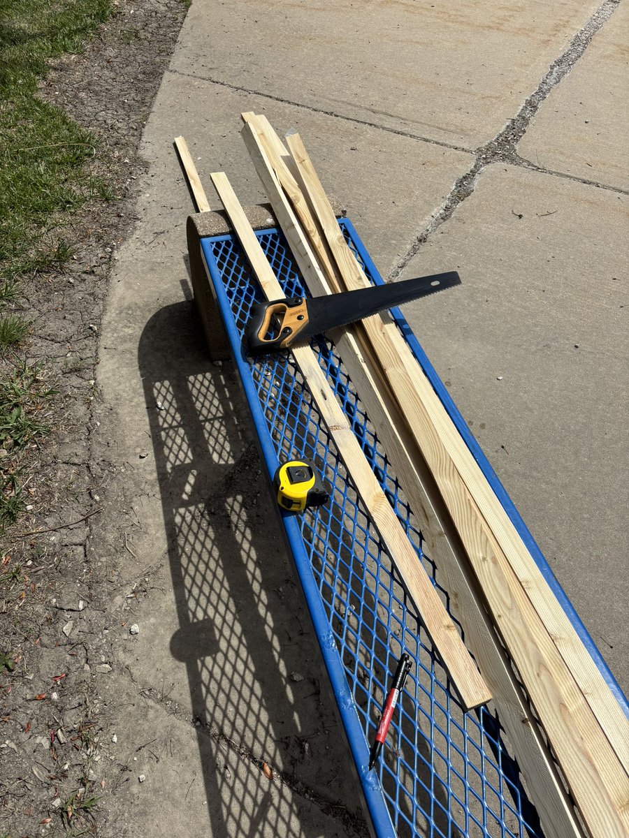 AaronSouzaTech's tweet photo. Building with wood? Yes! Technology planning some AV upgrades in some small areas and some jigs let our staff visualize tv size, etc. #WhateverITtakes @CoSN @Minooka201 https://t.co/m1k6dZtUKc
