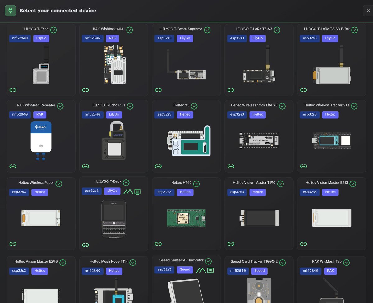 GrahamFleming's tweet photo. Was able to use the Meshtastic web flasher

Tons of different options and form factors, the Heltec V3 with the ESP32-S3 looks like the right one

Everything happened right inside the browser was able to select the ttyS0 linux usb port and flash the board connected to my laptop https://t.co/mWIm64dEnx