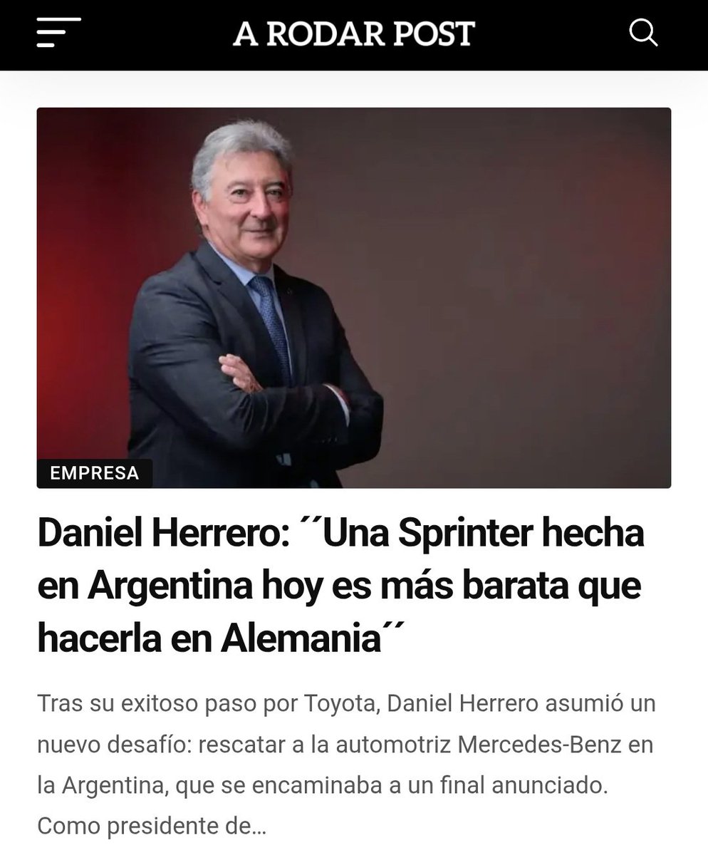 horacioalonso16's tweet photo. Dato. Daniel Herrero tomó Mercedes-Benz hace un año. Era una empresa en crisis. En una interesante nota en Forbes, cuenta cómo la hizo competitiva y q hoy fabricar una Sprinter en Argentina sea más barato q en Alemania. Lectura imperdible, acá 👇 (sigue)
https://t.co/1pPTgUZQ0z https://t.co/0sFSXigxU7