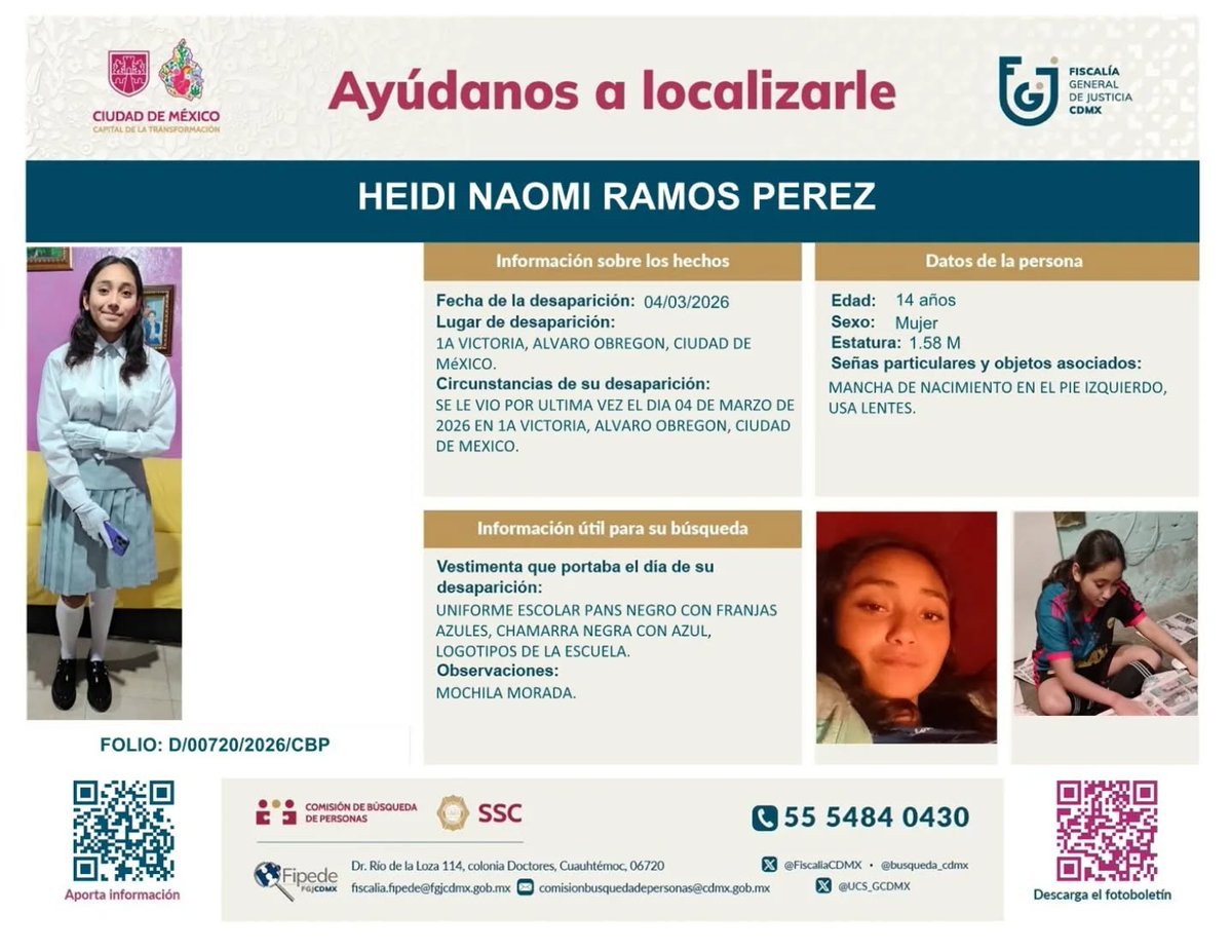 PaoPaoyacks's tweet photo. #AyudemosAHeidiNaomi
Hoy, Heidi Naomi cumple 3 meses de desaparecida  
92 días de desesperación para su familia por obvias razones
¡Tiene 14 años!  

¡Ayúdenos a difundir!
Que no se olvide este caso
#CAIBP #FIPEDE @busqueda_cdmx @BoletinCBPCDMX 
@FiscaliaCDMX https://t.co/ZRa9T3wbnj