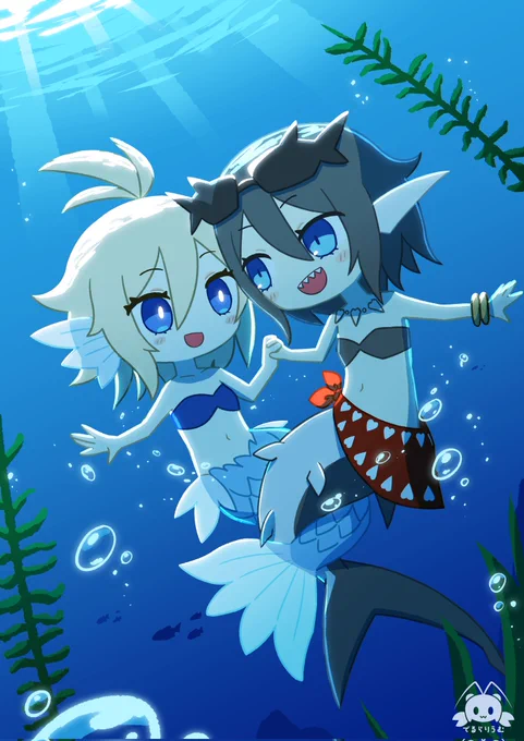 人魚の話題があったらしいので最近描いた人魚見て