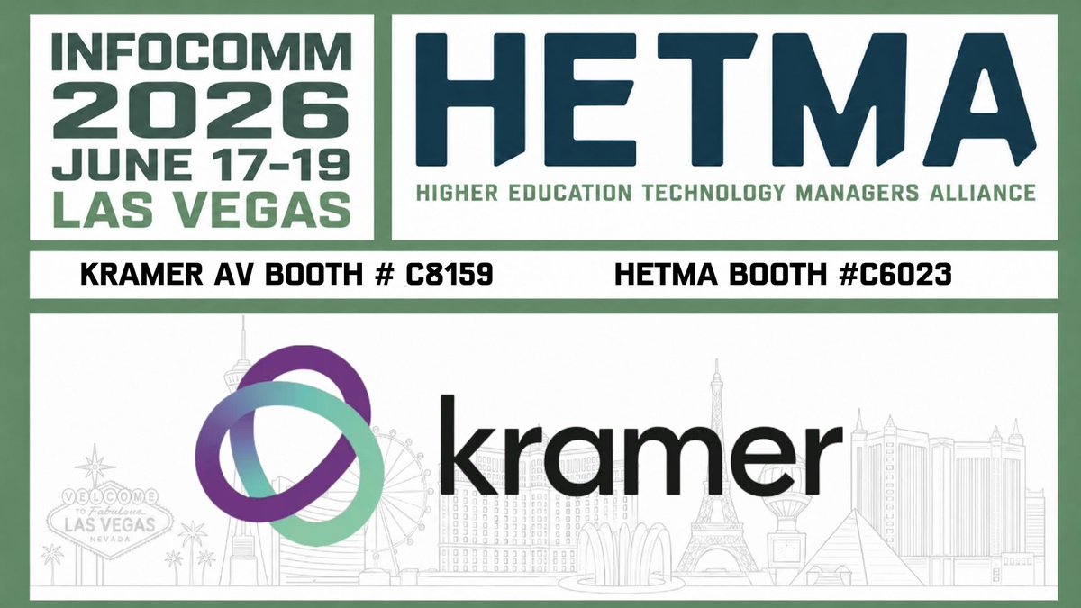 HETMA_org's tweet photo. Standardization is not just about choosing the same gear over and over. It is about making classrooms and meeting spaces easier to deploy, easier to support, and easier to scale when the next building, refresh, or use case shows up.

@KramerElec is bringing that lens to InfoComm 2026 with the KDS-17 Lite 4K60 AVoIP transceiver, AV-Studio for IP video streaming and multiview workflows, the expanded PR PRO all-in-one matrix switcher family, Panta Rhei cloud management, Ashton Bentley meeting room solutions, USB-C presentation switching, Dante speaker solutions, and broader education AV tools. For higher ed teams looking at the physical and digital layers of room standards together, this is worth a stop.

Find Kramer AV at Booth C8159.

#HETMA #InfoComm2026 #AVTweeps