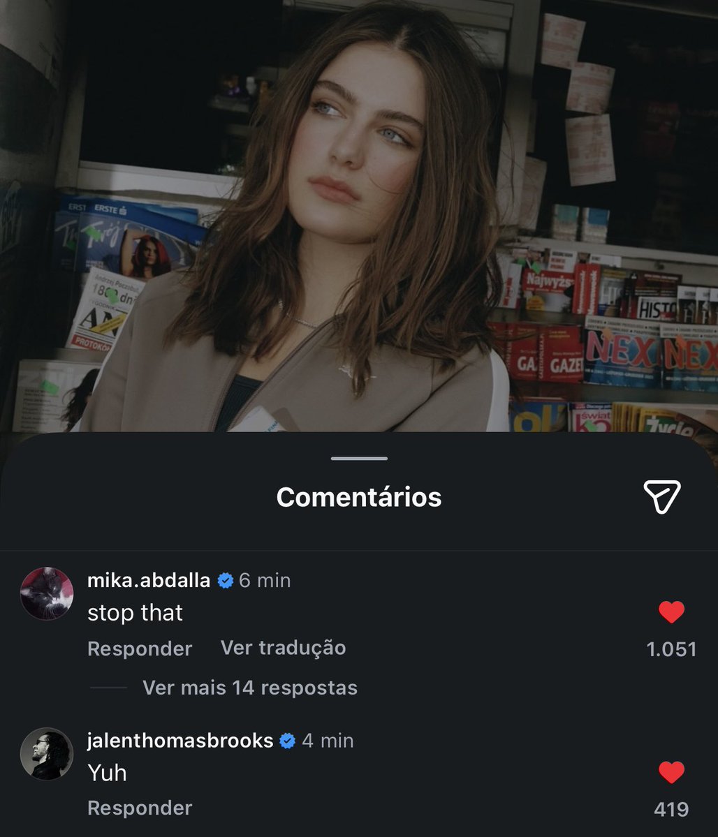hannahgarrettac's tweet photo. AMORES! ❤️ Jalen e Mika comentaram no novo post da Ella no Instagram:

Mika: “para com isso”

Jalen: “É isso ai” https://t.co/842iODBfF9