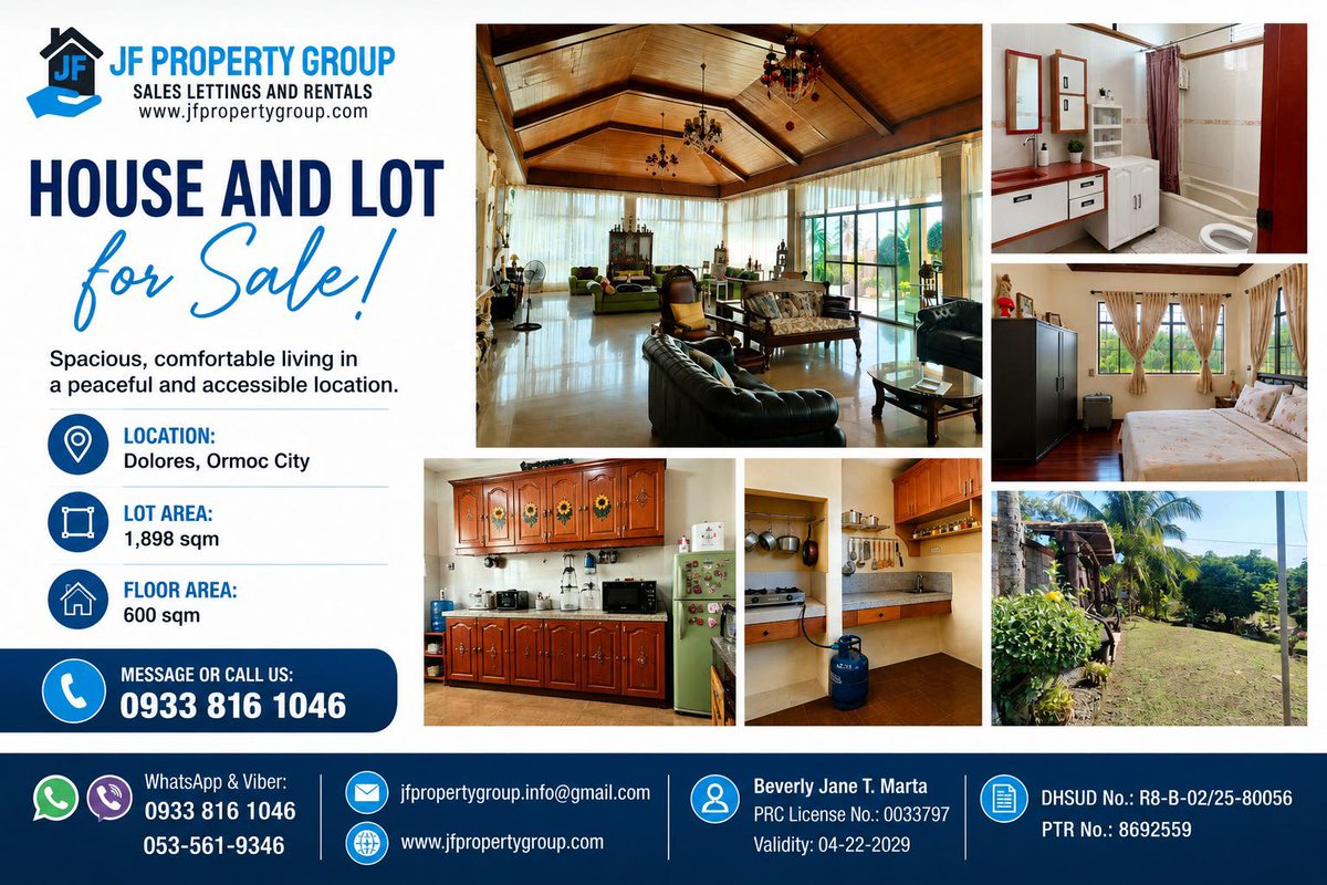 PropertyJf's tweet photo. House and Lot for Sale in Dolores, Ormoc City
Property Details:
Location: Dolores, Ormoc City
Lot Area: 1,898 sqm
Floor Area: 600 sqm
 message or call us today.
Contact: 0933 816 1046
WhatsApp/Viber: 0933 816 1046
Email: jfpropertygroup.info@gmail.com
#HouseAndLotForSale #Ormoc https://t.co/mp10Z8vUhm