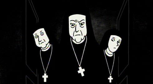 RealJohnFeeley's tweet photo. Very funny to get hung up on this when this is how Satrapi depicts French Catholic Nuns. https://t.co/j85UyayiDZ