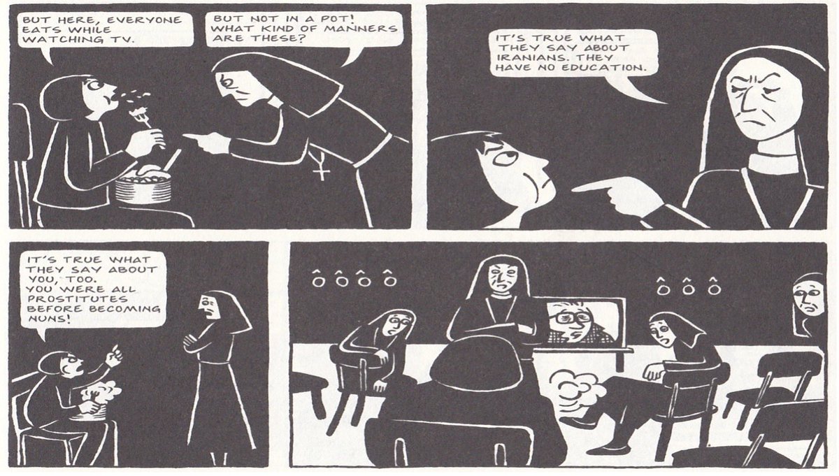RealJohnFeeley's tweet photo. Very funny to get hung up on this when this is how Satrapi depicts French Catholic Nuns. https://t.co/j85UyayiDZ