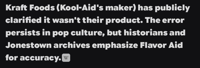 EarthHuman's tweet photo. @klara_sjo Jonestown 
Flavor aid
Not Kool-Aid 
Kool-Aid doesn't have a kick to it. https://t.co/ROAwO9jvcH