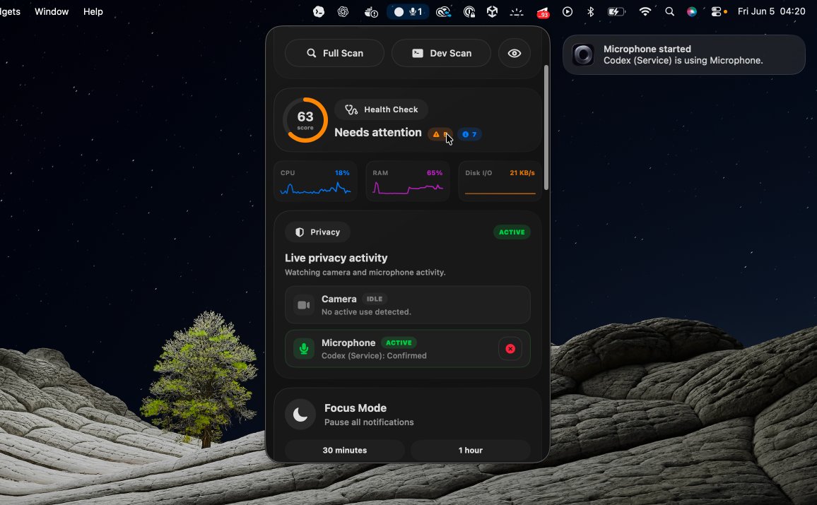 RoomServicePro's tweet photo. Room Service 1.4.0 is out. ⚡️

New: Privacy Watch. 📷🎤

Camera and microphone activity now shows up where you already monitor your Mac:

Settings > Privacy, Health Check, the menu bar, title bar, notifications, and Ops Feed.

You can also get notified when camera or mic activity starts.