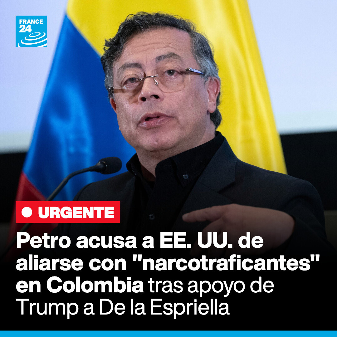 France24_es's tweet photo. 🔴  El presidente de #Colombia, #GustavoPetro, acusó el jueves a #EstadosUnidos de aliarse con "narcotrafiantes" en Colombia, luego del apoyo del mandatario Donald Trump al candidato de la ultraderecha para el balotaje ➡️ https://t.co/JNJBeuhy8p https://t.co/Z36CzMK1Rc