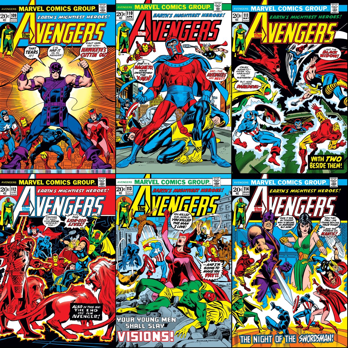 ClassicMarvel_'s tweet photo. Avengers #109-114 cover dated March-August 1973. https://t.co/cweJSSkMz3