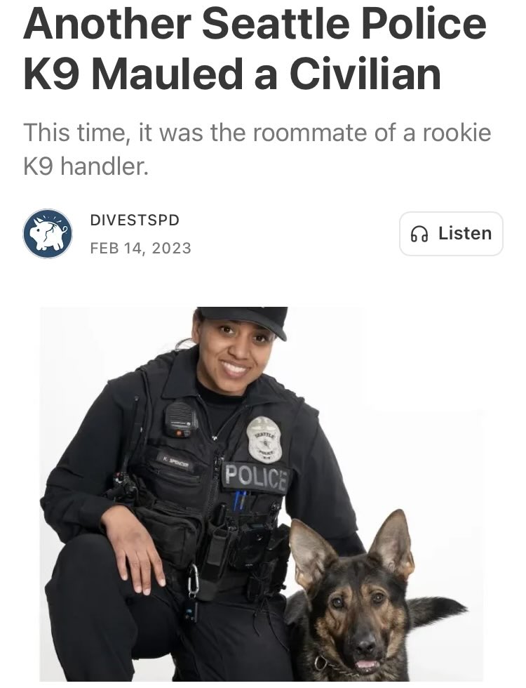 DivestSPD's tweet photo. Officer Kame Spencer got a big payout.

What about Spencer’s roommate, who got mauled by her police dog? https://t.co/atlSqxNVXu