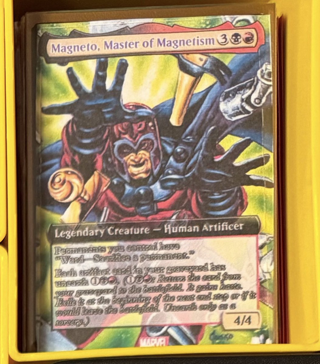 hitcancel's tweet photo. @_NotShadowNinja @FenixNests Xmen Academy and Strixhaven aren’t that far of a stretch for the designers, if we get Xavier teaching Lessons to the students that would be cool.
Calling it now, Special Foil treatment of Breya but as Magneto.
Personally I use a proxied Magneto I made IRL over Mishra (bad pic) https://t.co/h1o3RP0FFa