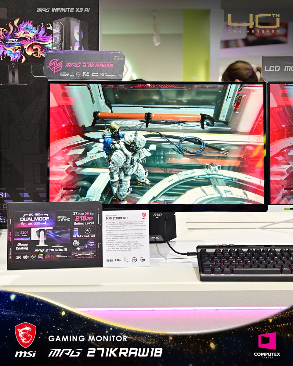 msigaming's tweet photo. Meet your 27" endgame MSI gaming monitors.

🌟MPG 271KRAW18: World’s First 5K Mini-LED Glossy Dual Mode Gaming Monitor
🌟MAG 271KPD7: World’s First 27" 5K Dual Mode Gaming Monitor with 4x Refresh Rate Boost

Every box on the wishlist checked. 
Stay tuned!

#MSIxComputex2026 https://t.co/2EKnZXzNWT