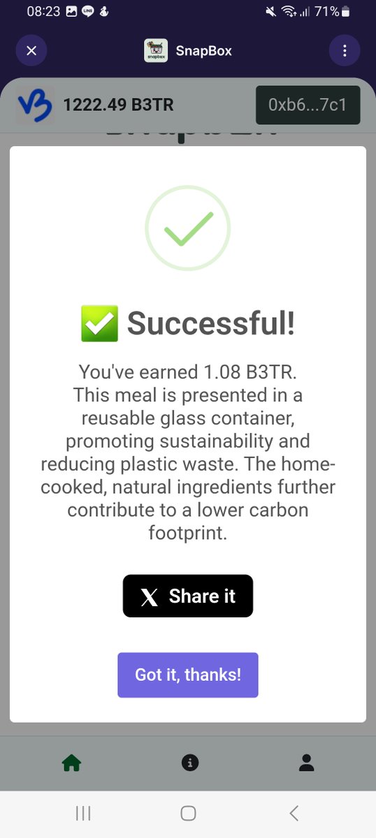 MyuraPhasu73047's tweet photo. Just earned 1.08 $B3TR thanks to SnapBox! πΈπ±π₯
Eat sustainably, get rewarded. Reduce your carbon footprint π
Want bigger rewards?
π³οΈ Vote SnapBox on VeBetterDAO!
More votes = Bigger impact πβ¨
#vechain #B3TR $VET #snapbox #vebetterdao @snapboxonlinee https://t.co/12glMjNBgI