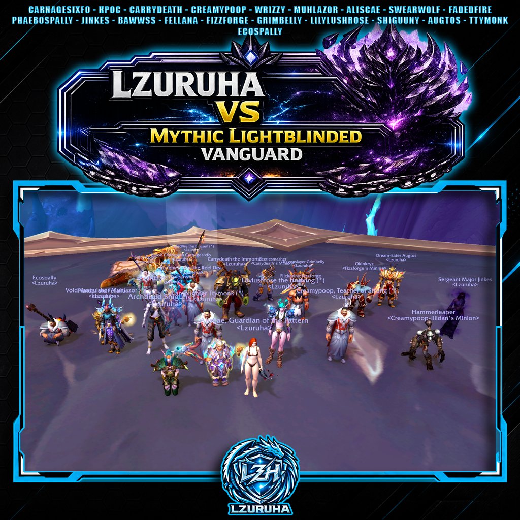 Lzuruha's tweet photo. Mythic Lightblinded Vanguard has fallen. The light faded &amp; we march forward with the kill!

From raid nights to Mythic+ runs and everything in between, Lzuruha is always happy to welcome new faces. Come hang out in our #discord https://t.co/U9hiwsPHZl

#warcraft #worldofwarcraft https://t.co/7yzo8RTRdc