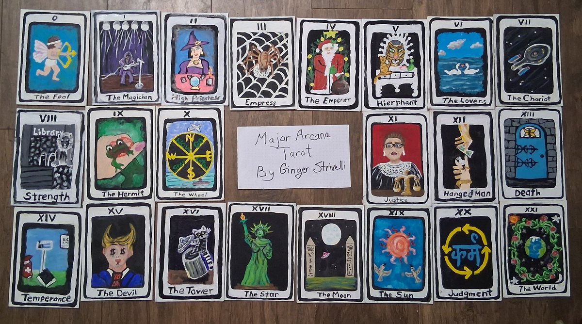 GingerStrivelli's tweet photo. Finished after 3 years my #tarot  card #paintings of the major arcana #Tarotcards #art #witchcraft #magic #cards https://t.co/Dses5i2SfD