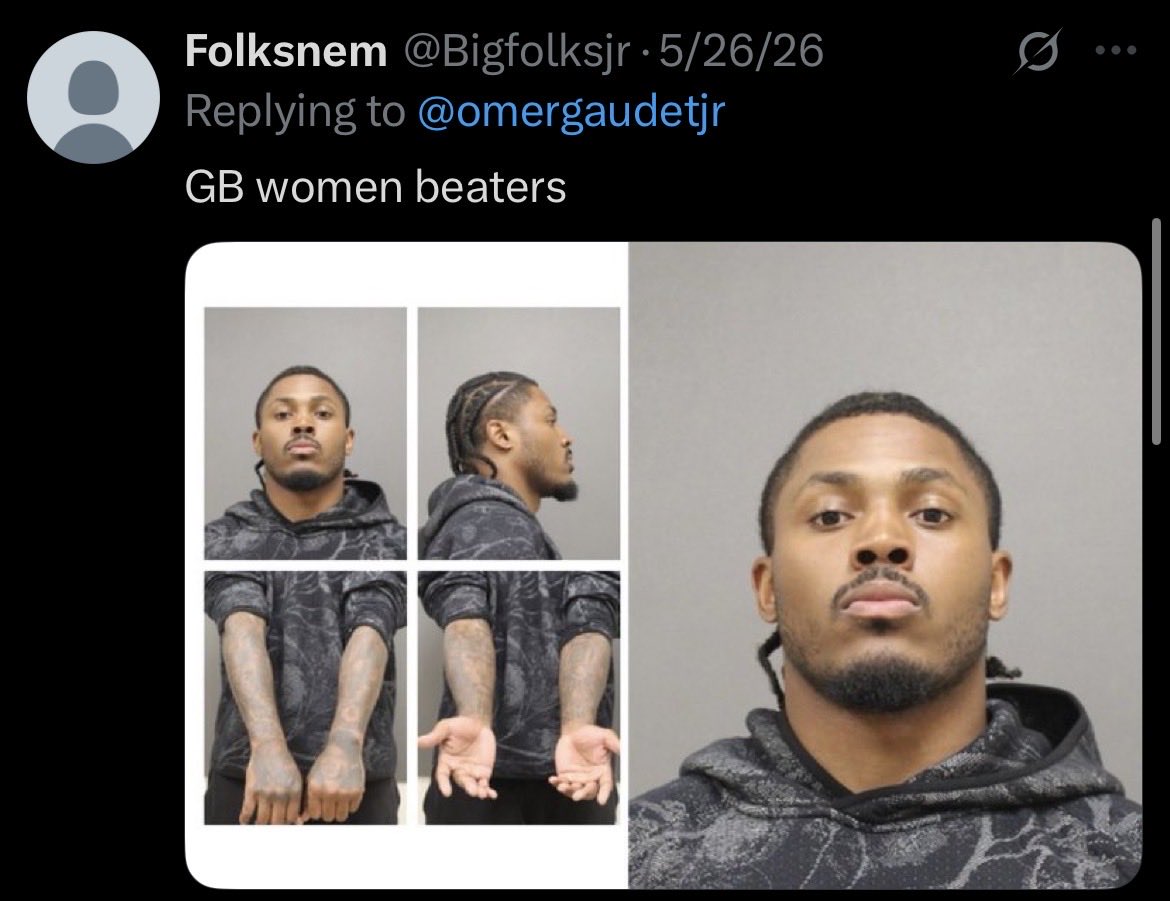 Rowdy3333's tweet photo. @Bigfolksjr @jake_scott @gullett_james @cheeseheadtv This has been fun. I’ll be back after Watsons next TD vs Chicago. Hopefully GB will have Josh Jacob’s for that game, Man if only we could get these “packers” to stop beating women. SMH. So sad man. 😢 https://t.co/Z0FMfbwBhc