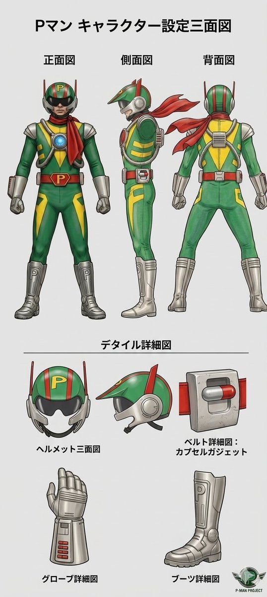 9ixCjEGkk262219's tweet photo. Pマン三面図とPマンプロジェクトのマーク画像。 https://t.co/Zo91dXdGQm