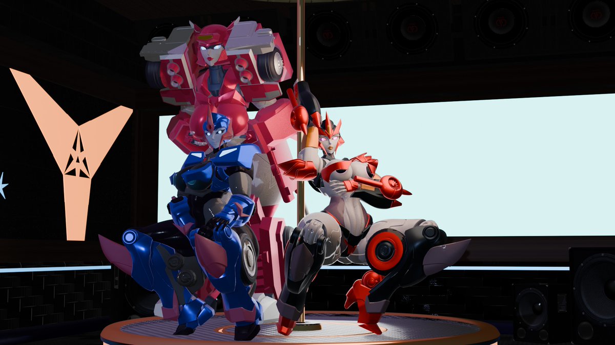 Maximus34Nsfw's tweet photo. Someone hit the jackpot, and we got #arcee , #flamewar, and #elita on stage. Things could be getting spicy.

Models by: @JiggyLewds

#NSFW version soon. Probably with better angles. 

#transformers #powerconduit #fembots #3d #blender https://t.co/zOSRgk40wj